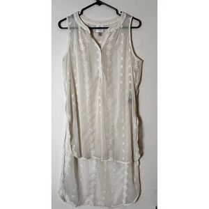 Knox Rose Women Boho Fairy Whimsical Sheer Hi Low Popover Sleeveless Top S Ivory